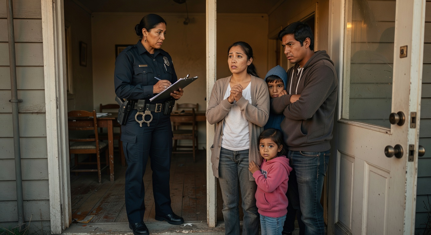 Immigration officer at family's door during ICE check-in