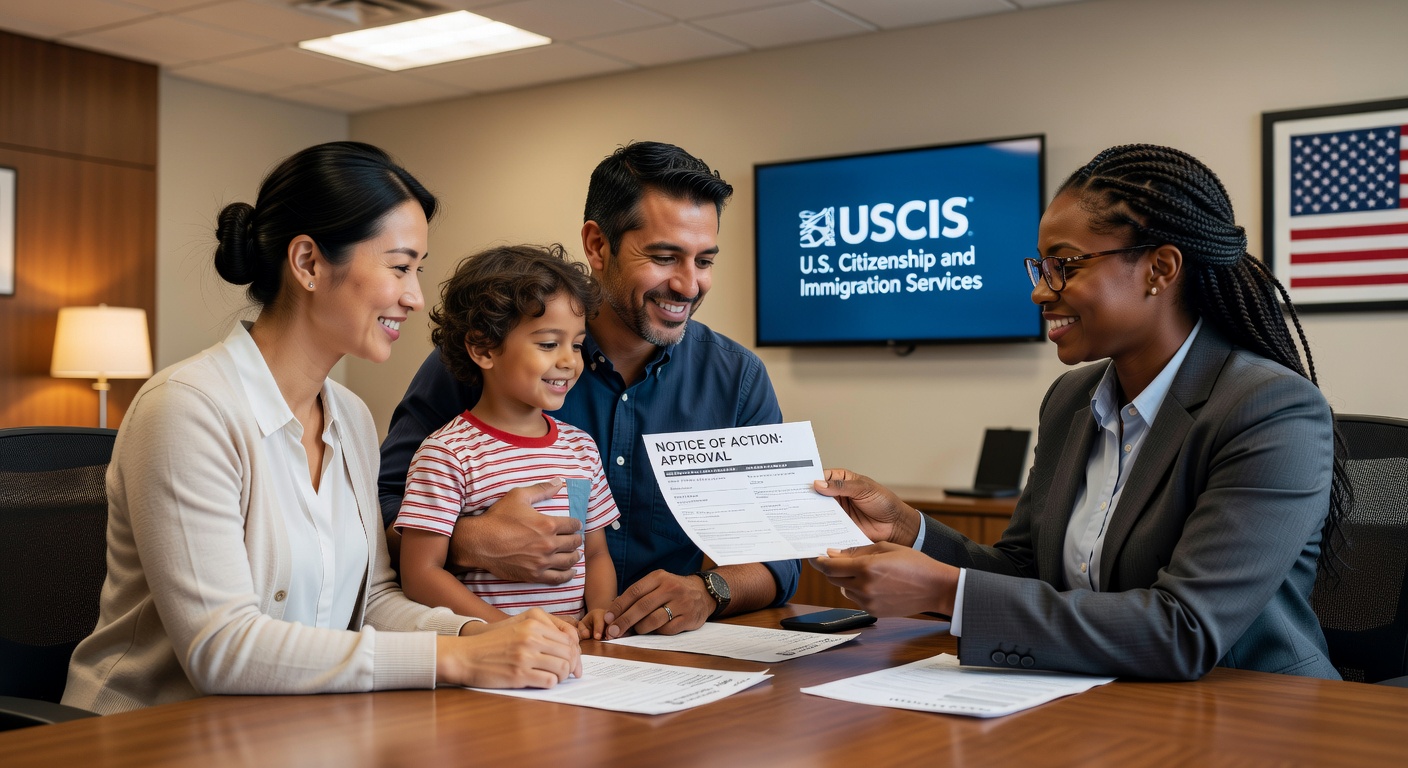 Оилаи муҳоҷир ҳуҷҷатҳои дархости грин-картро баррасӣ мекунанд, имконияти пешниҳод аз рӯи категорияи F2A-ро ифода мекунад